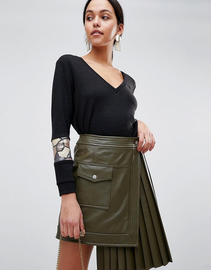 Traffic People Long Sleeve V Neck Sweater With Sequin Detail - Black