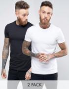 Asos 2 Pack Muscle Fit T-shirt With Crew Neck In White/black - Multi