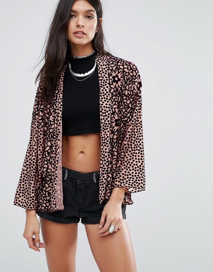 Anna Sui Burnout Velvet Kimono - Brown
