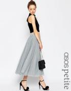 Asos Petite Tulle Midi Skirt With Layers - Gray