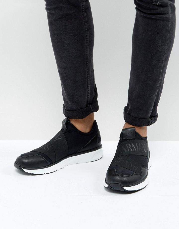 Armani Jeans Elastic Runner Sneakers In Black - Black