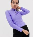 Asos Design Petite Top With Zip In Neon Lilac - Purple