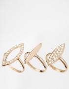Rachel Roy Navette Trio Stack Midi Rings - Gold
