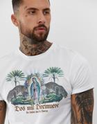 Asos Design T-shirt With Historical Figure And Roll Sleeve - White