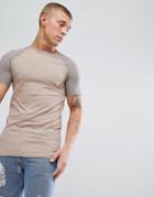 Asos Longline Muscle Fit Raglan T-shirt In Beige - Multi