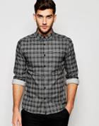 Asos Skinny Denim Shirt With Monochrome Check In Long Sleeve - Black