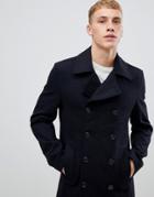 Solid Peacoat In Navy With Wool Mix - Navy
