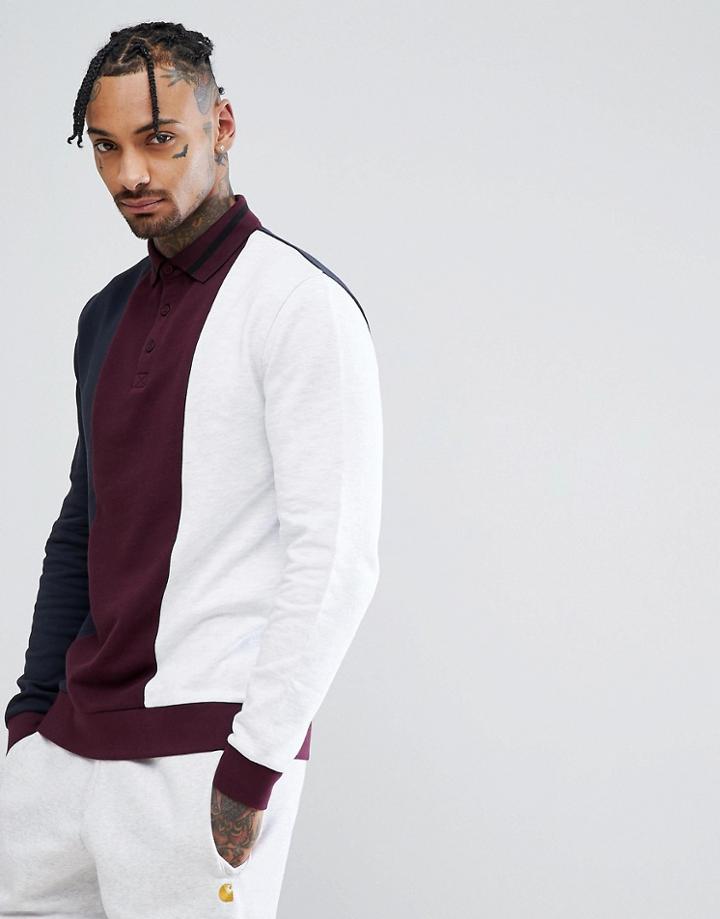 Asos Rugby Sweatshirt With Color Blocking And Tipped Ribs - Red
