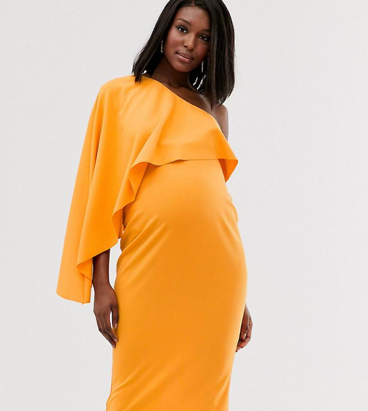 Asos Design Maternity One Shoulder Cape Sleeve Midi Bodycon Dress-orange