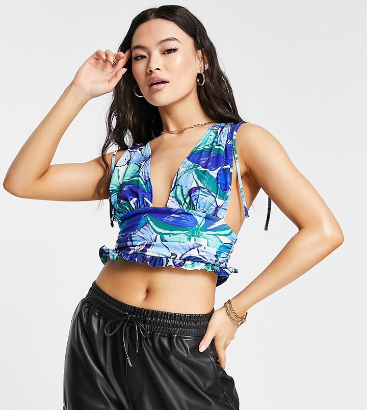 Asyou Plunge Printed Ruched Waist Top In Multi - Part Of A Set