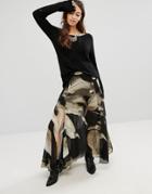 Religion Tropical Print Maxi Skirt - Black