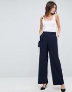 Asos The Wide Leg Pants With Pleat Detail - Navy