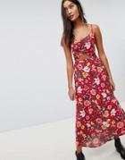 Hollister Floral Maxi Dress With Cut Out Detail - Red