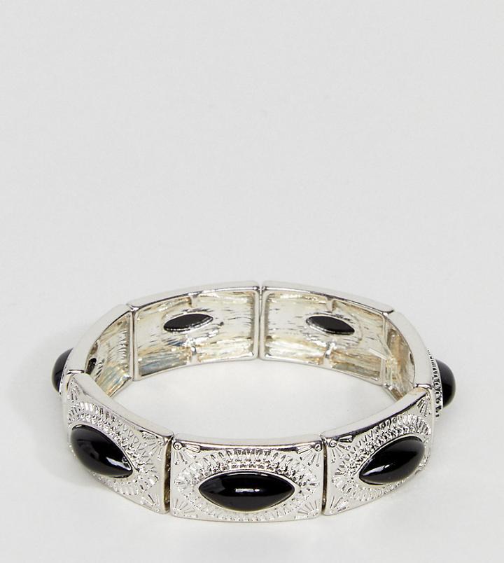 Asos Curve Exclusive Engraved Stone Stretch Bracelet - Silver