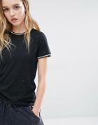Daisy Street T-shirt In Speck With Neck Rib Contrast - Black