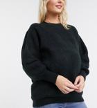Asos Design Maternity Crew Neck Fluffy Sweater With Balloon Sleeve-black