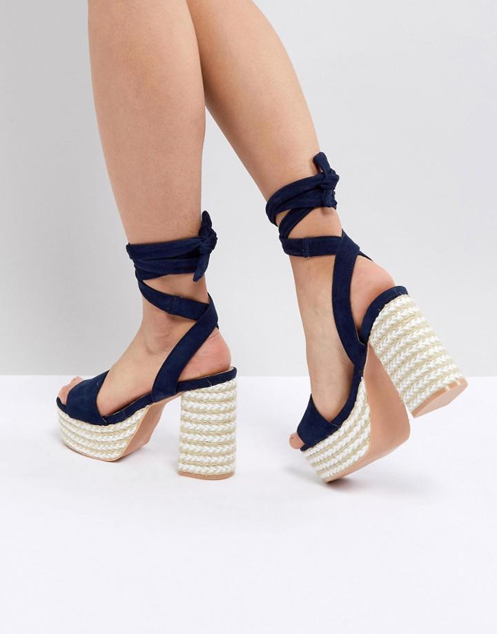 Lost Ink Navy Espadrille Platform Heeled Sandals - Navy