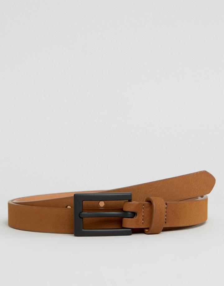 Asos Smart Super Skinny Belt In Tan Faux Suede - Tan