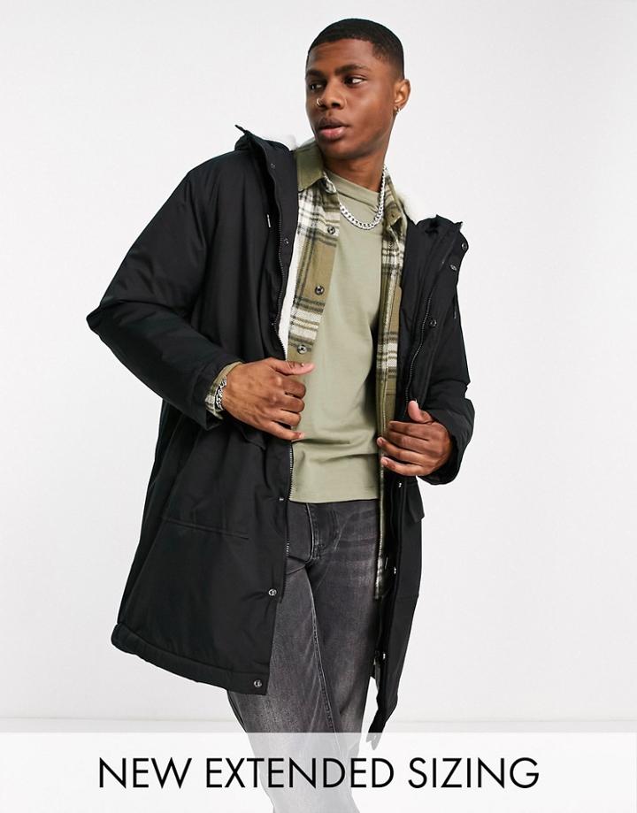 Asos Design Parka Jacket With Borg Lining In Black