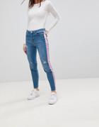 Chorus Pink Foil Side Stripe Skinny Jeans - Blue