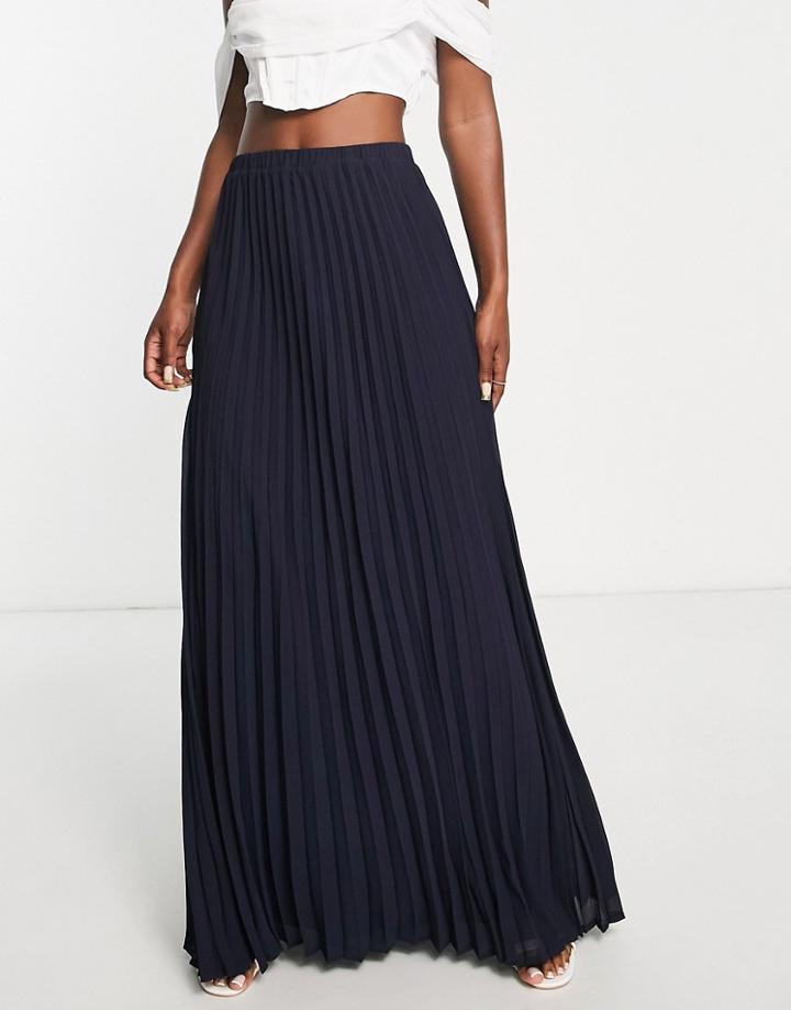 Tfnc Bridesmaid Pleated Maxi Skirt In Navy