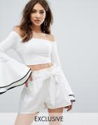 Missguided Bardot Fluted Sleeve Crop Top - White