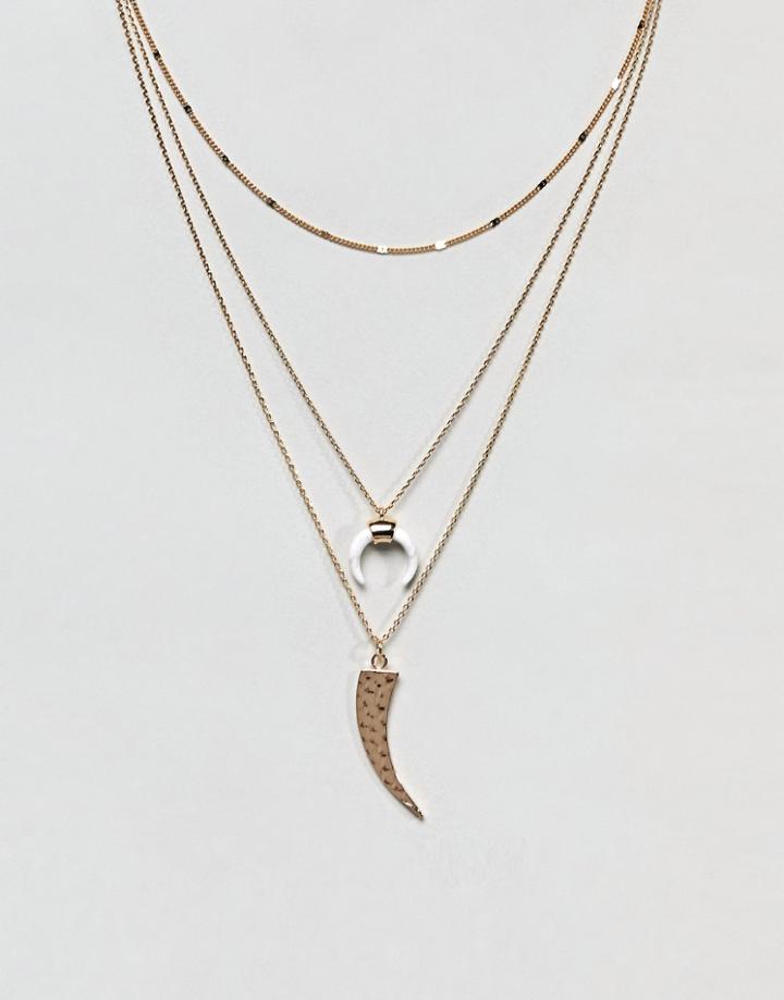 Orelia Gold Layering Necklace Pack With Cresent Detail - Gold