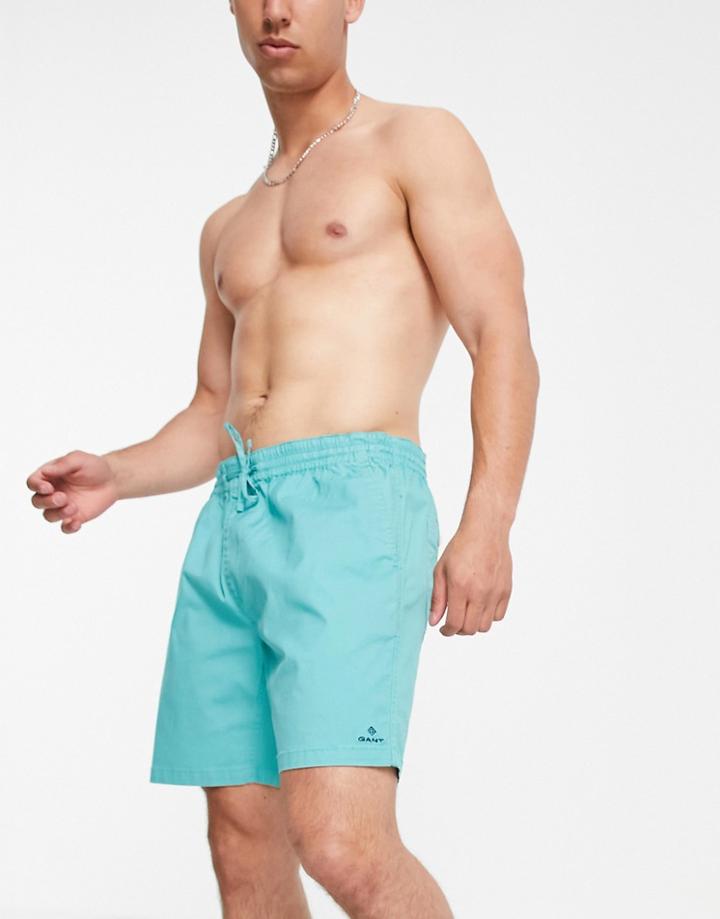Gant Drawstring Logo Swim Shorts In Green Lagoon