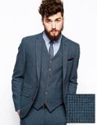 Asos Skinny Suit Jacket In Dogstooth - Blue