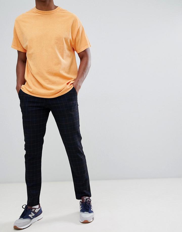 Jack & Jones Pants In Slim Tapered Fit Grid Check - Navy