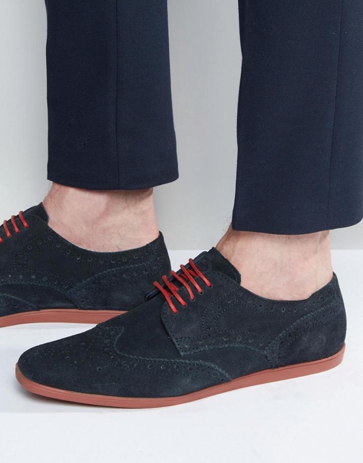 Base London Shore Suede Brogue Shoe - Navy