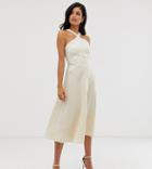 Little Mistress Tall Embroidered Cross Neck Midi Skater Dress In Cream - Cream