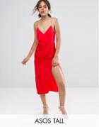 Asos Tall Hammered Satin Strappy Pencil Midi Dress - Red