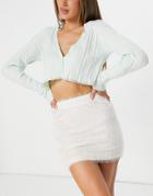 Heartbreak Fluffy Knit Coordinating Mini Skirt In Ecru-white