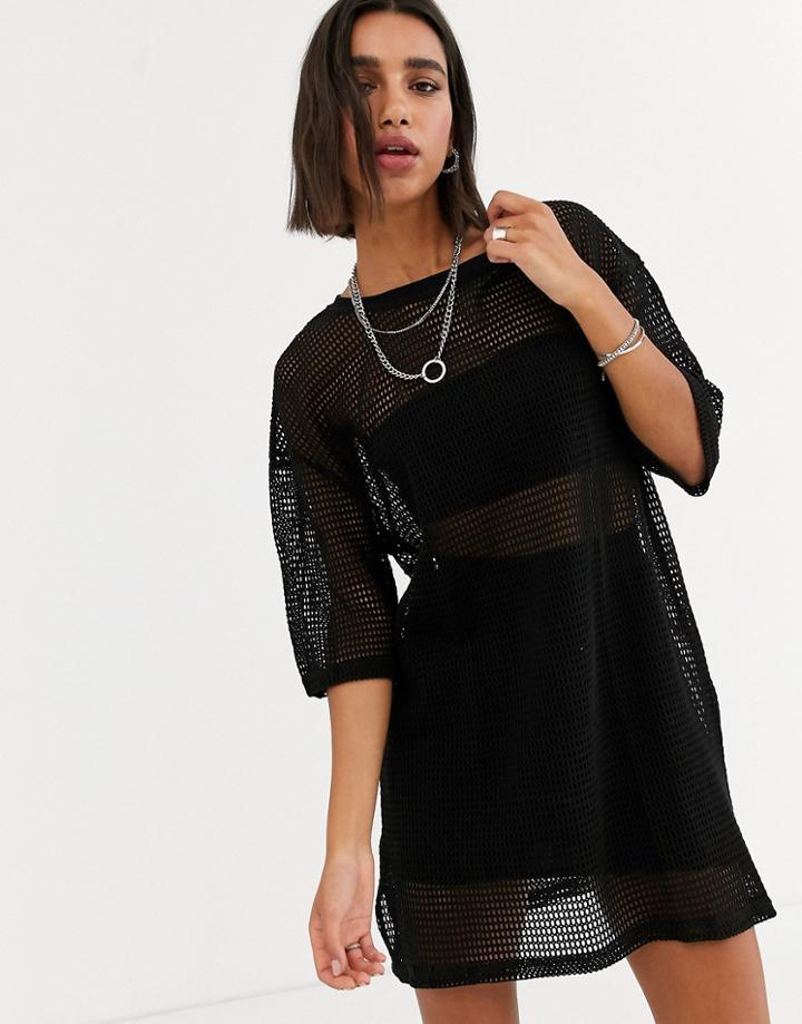 Bershka Oversized Mesh T Shirt In Black