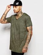Asos Longline T-shirt With Crumpled Wash In Scoop Neck - Spinach