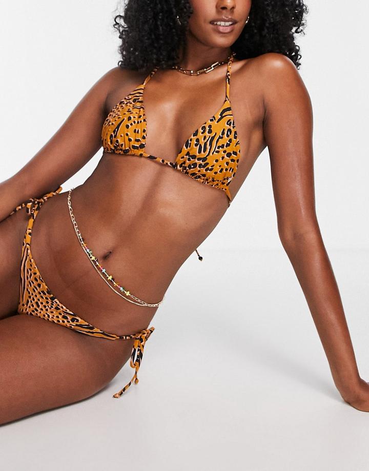 Volcom Running Wild Triangle Bikini Top In Animal Print-multi