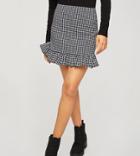 Miss Selfridge Petite Bengaline Frill Detail Mini Skirt In Houndstooth-black