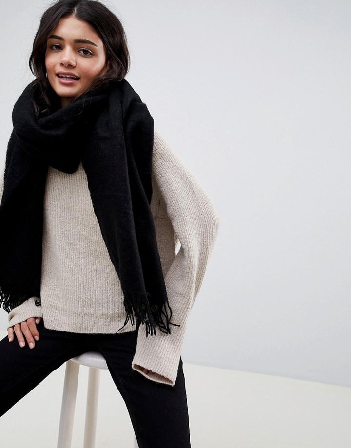 Asos Design Supersoft Long Woven Scarf With Tassels - Black