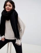Asos Design Supersoft Long Woven Scarf With Tassels - Black