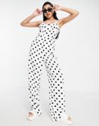 The Frolic Polka Dot Bust-detail Jumpsuit In Black And White