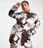 Asos Design Curve Twill Shirt Dress In Bold Floral Print-multi