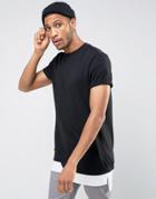 Asos Super Longline T-shirt In Heavy Weight Jersey With Roll Sleeves A