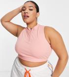 South Beach Plus Polyester Half Zip Crop Top In Cedar Rose-pink