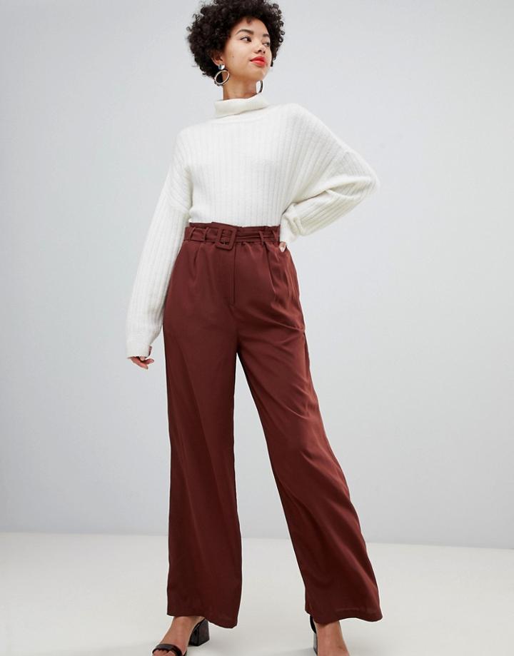 Vero Moda Belted High Waist Wideleg Pants - Brown