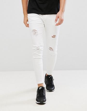 Aces Couture Super Skinny Jeans In White With Distressing - White