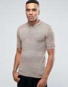Asos Knitted Polo With Textured Stripes In Muscle Fit - Brown