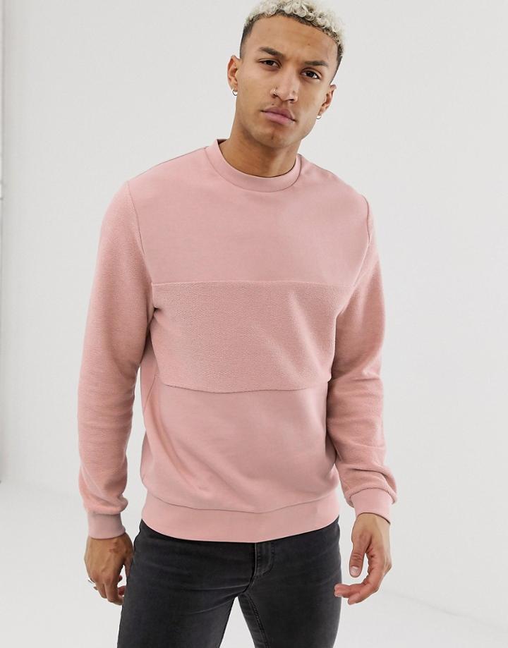 Asos Design Sweatshirt With Reverse Panel In Pink