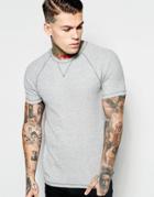 Asos Muscle T-shirt In Mini Waffle With Raglan Sleeves And Contrast Stitching In Gray - Gray Marl
