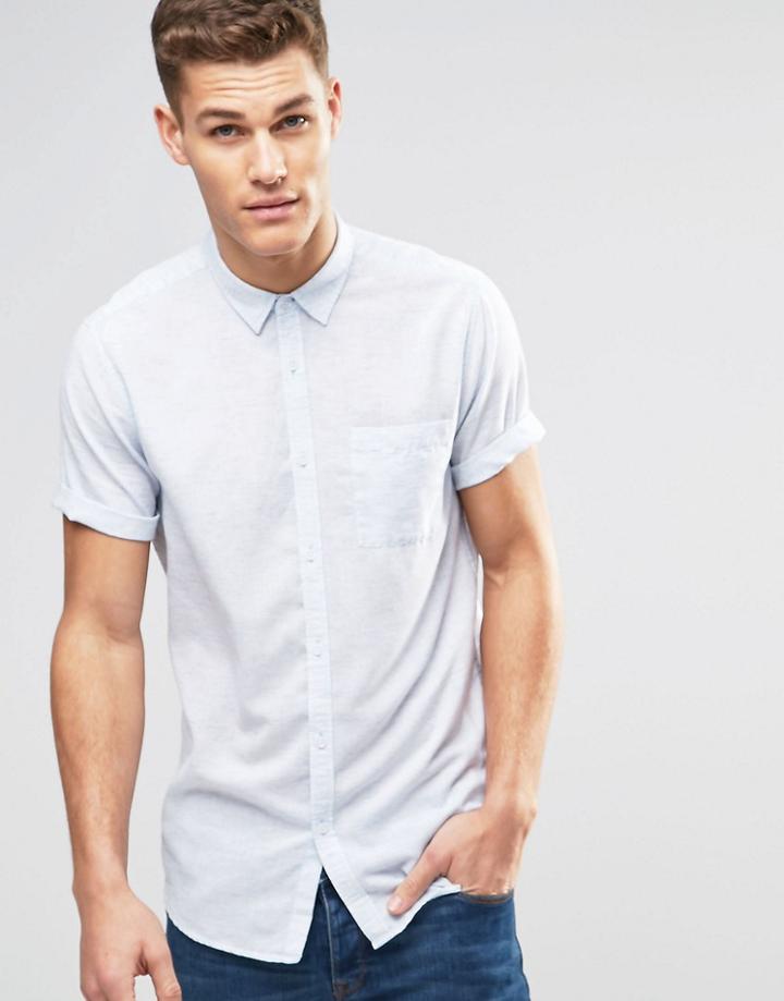 New Look Short Sleeve Shirt In Pale Blue Marl In Regular Fit - Blue